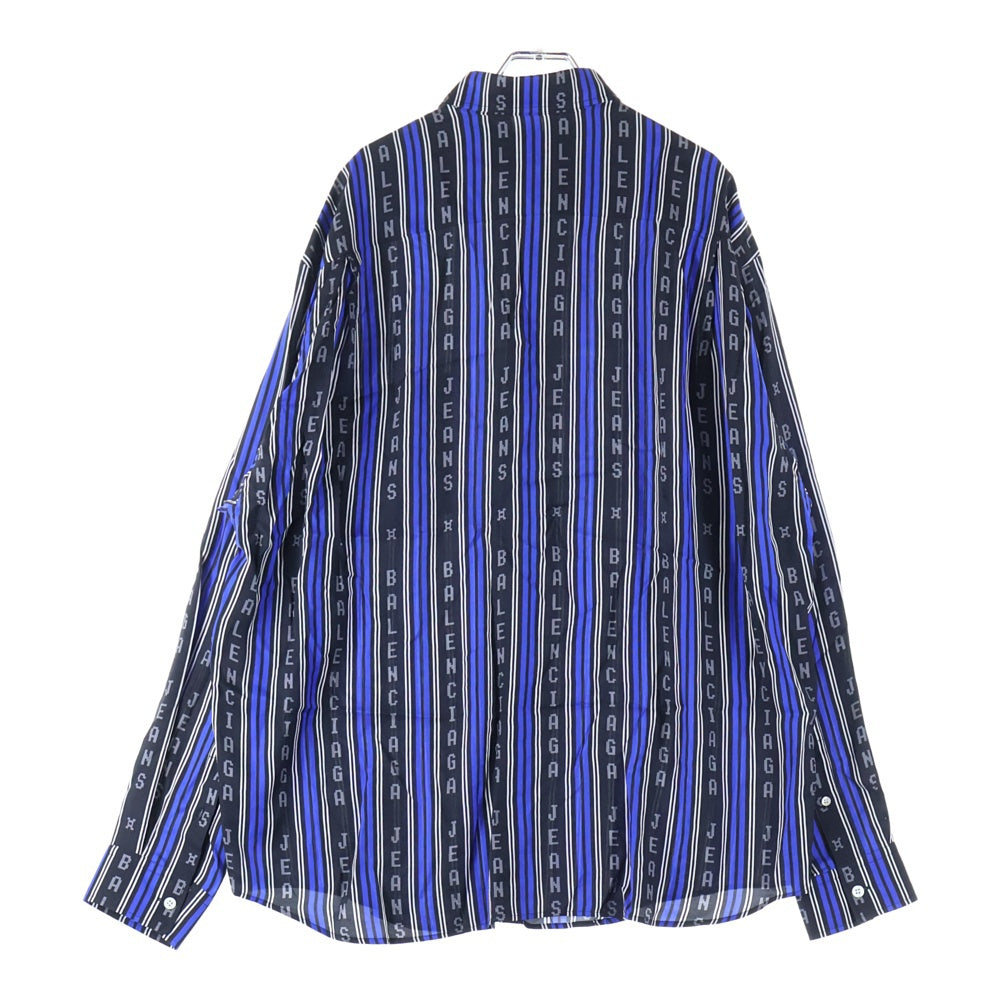 BALENCIAGA(バレンシアガ) Striped Logo Button Up Shirt ストライプロゴボタンアップ 長袖シャツ ブラック/ブルー 627023 TKL32