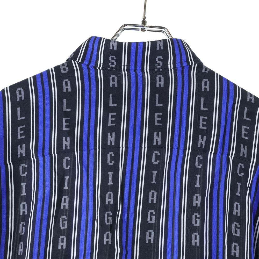 BALENCIAGA(バレンシアガ) Striped Logo Button Up Shirt ストライプロゴボタンアップ 長袖シャツ ブラック/ブルー 627023 TKL32