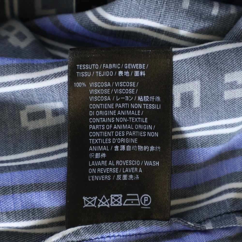 BALENCIAGA(バレンシアガ) Striped Logo Button Up Shirt ストライプロゴボタンアップ 長袖シャツ ブラック/ブルー 627023 TKL32