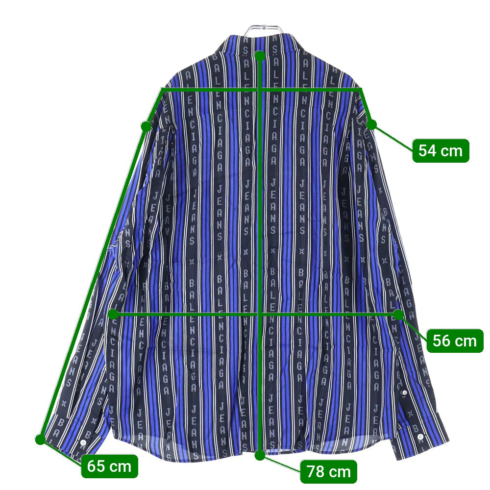 BALENCIAGA(バレンシアガ) Striped Logo Button Up Shirt ストライプロゴボタンアップ 長袖シャツ ブラック/ブルー 627023 TKL32