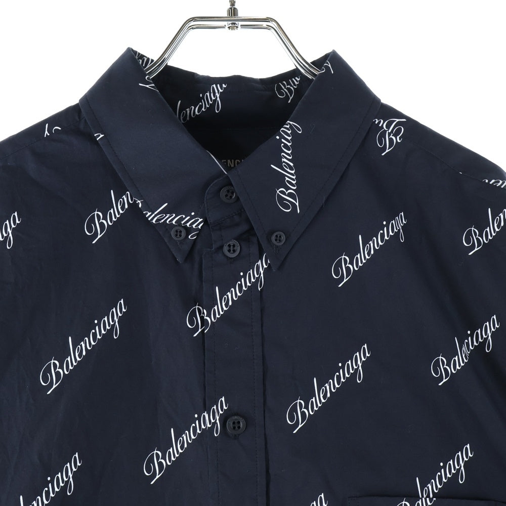 BALENCIAGA(バレンシアガ) 21SS 総柄ロゴ オーバーサイズボタンダウン長袖シャツ ブラック 647363 TJLY7