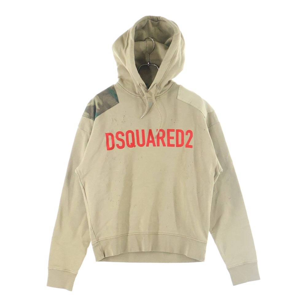 DSQUARED2(ディースクエアード) 22AW Hoodie ダメージ加工 プルオーバースウェットパーカー ベージュ S74GU0644 S25030