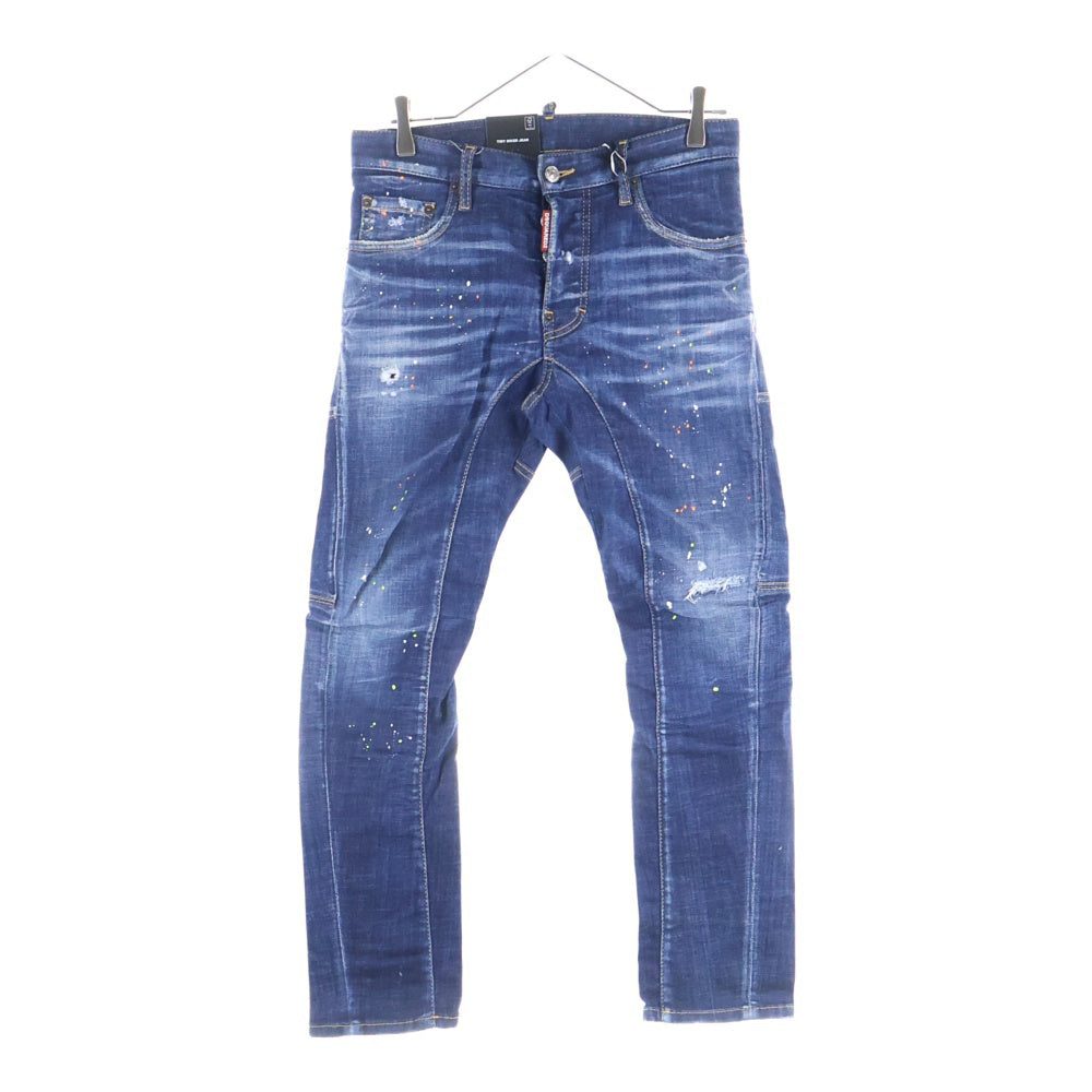 DSQUARED2(ディースクエアード) 23SS Tidy Biker Jean ダメージ加工 ペイント スキニーデニムパンツ インディゴ