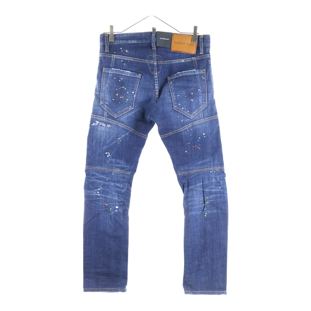 DSQUARED2(ディースクエアード) 23SS Tidy Biker Jean ダメージ加工 ペイント スキニーデニムパンツ インディゴ