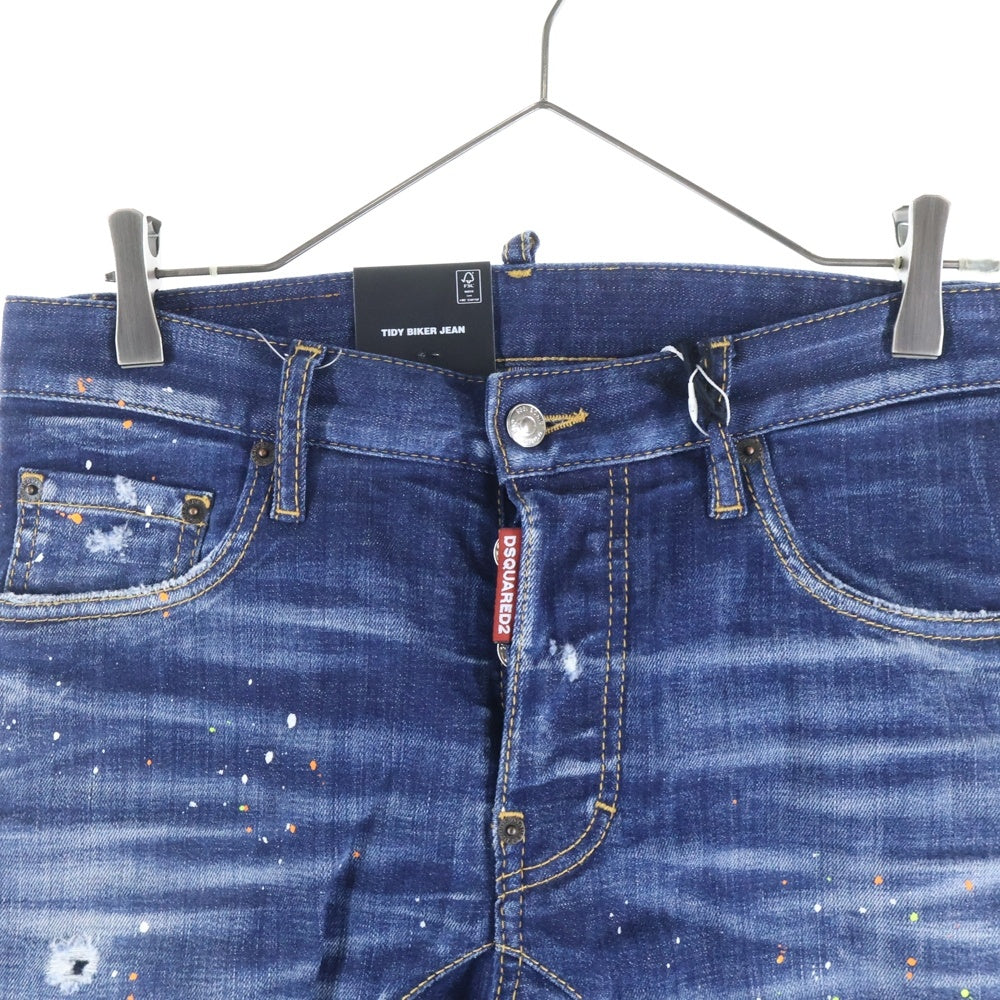 DSQUARED2(ディースクエアード) 23SS Tidy Biker Jean ダメージ加工 ペイント スキニーデニムパンツ インディゴ