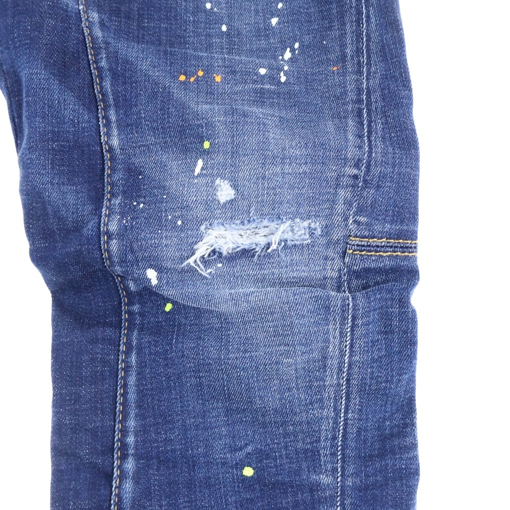 DSQUARED2(ディースクエアード) 23SS Tidy Biker Jean ダメージ加工 ペイント スキニーデニムパンツ インディゴ