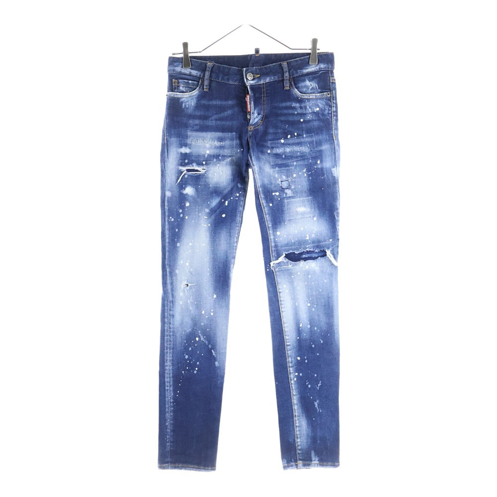 DSQUARED2(ディースクエアード) 21AW Jennifer Jean ダメージ加工 タイダイスキニーデニムパンツ インディゴ レディース
