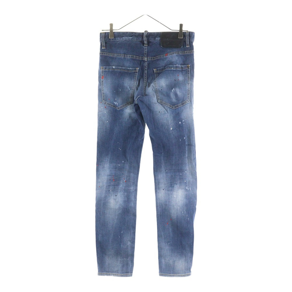 DSQUARED2(ディースクエアード) 21AW Skater Jean ダメージ加工 ペイント スタッズニー スキニーデニムパンツ インディゴ