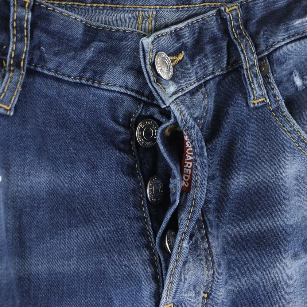 DSQUARED2(ディースクエアード) 21AW Skater Jean ダメージ加工 ペイント スタッズニー スキニーデニムパンツ インディゴ