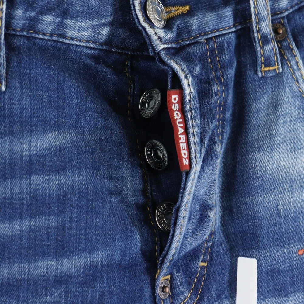 DSQUARED2(ディースクエアード) 23SS Sexy Twist Jean Icon ダメージ加工 ペイント スキニーデニムパンツ インディゴ