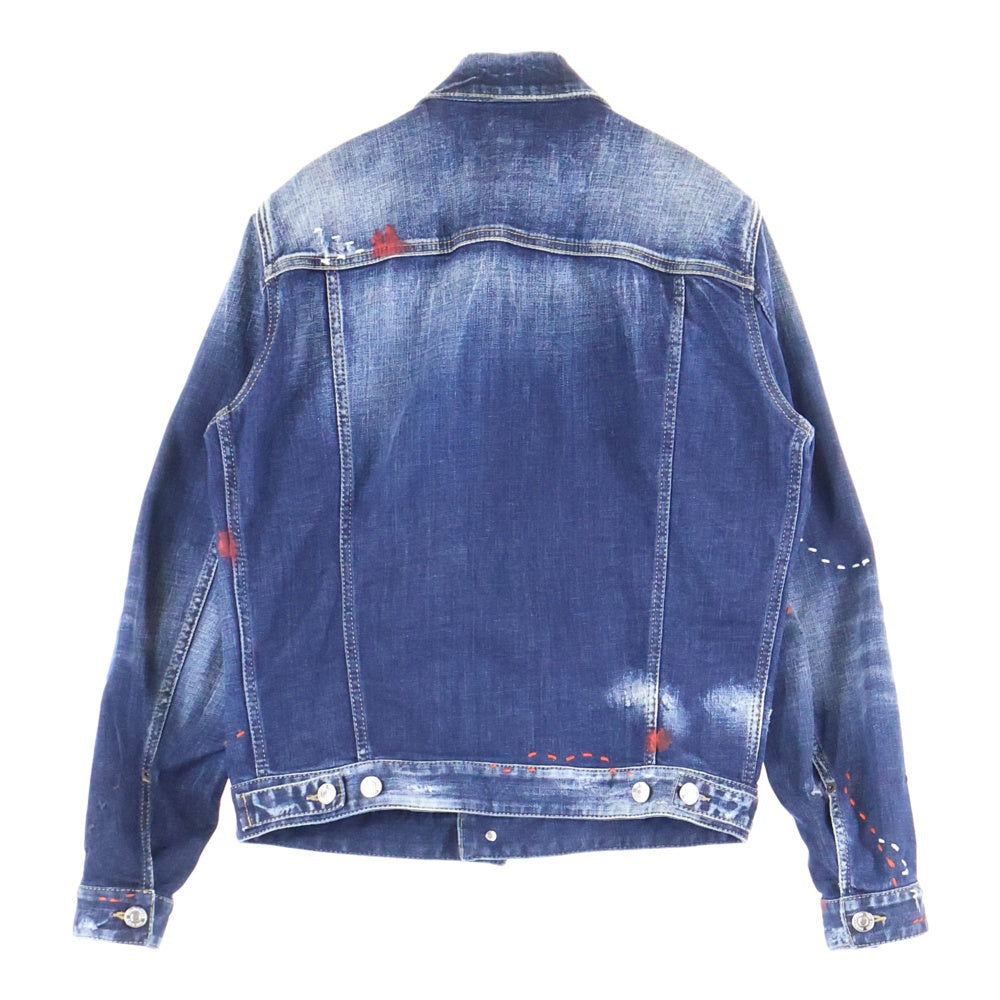 DSQUARED2(ディースクエアード) 22AW Dan Jean Jacket ダメージ加工 ペイントデニムジャケット インディゴ