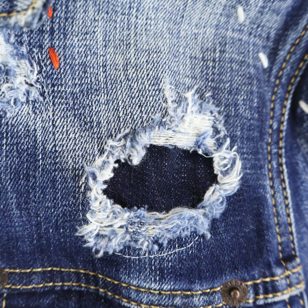 DSQUARED2(ディースクエアード) 22AW Dan Jean Jacket ダメージ加工 ペイントデニムジャケット インディゴ