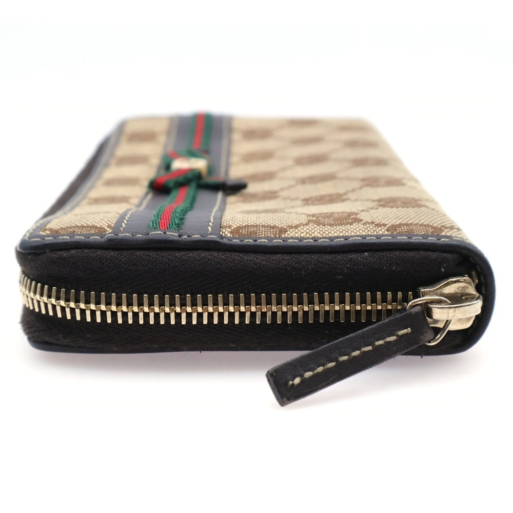 GUCCI(グッチ) GG Canvas Wallet シェリーライン リボン ラウンドジップ キャンバスウォレット 長財布 ベージュ 257003
