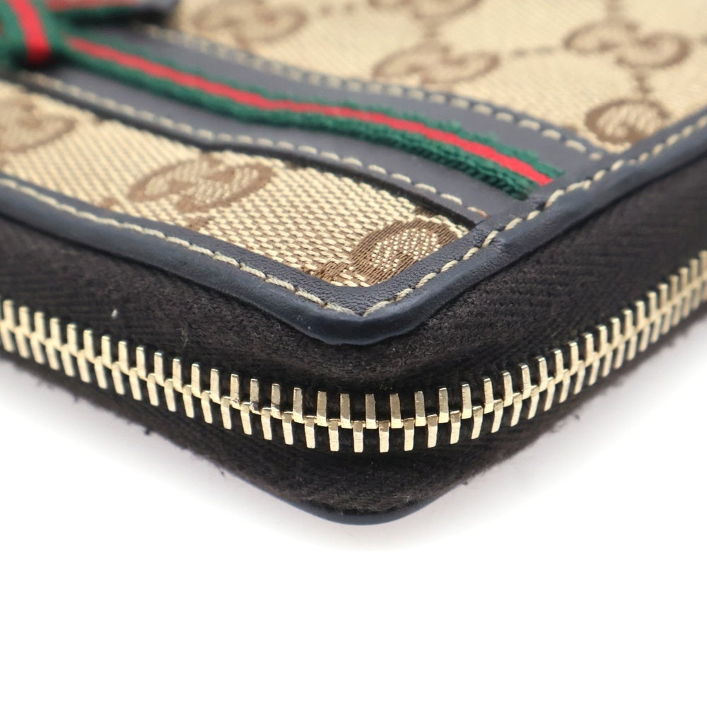 GUCCI(グッチ) GG Canvas Wallet シェリーライン リボン ラウンドジップ キャンバスウォレット 長財布 ベージュ 257003
