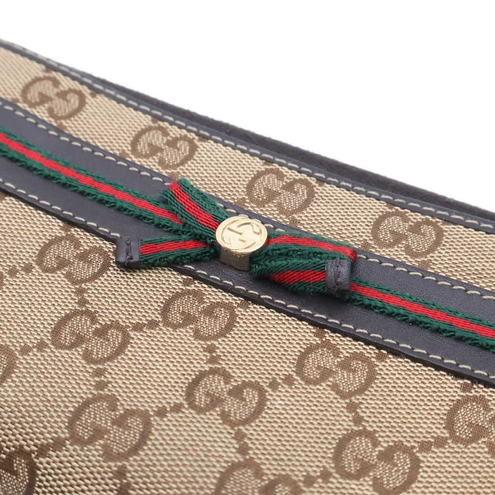 GUCCI(グッチ) GG Canvas Wallet シェリーライン リボン ラウンドジップ キャンバスウォレット 長財布 ベージュ 257003