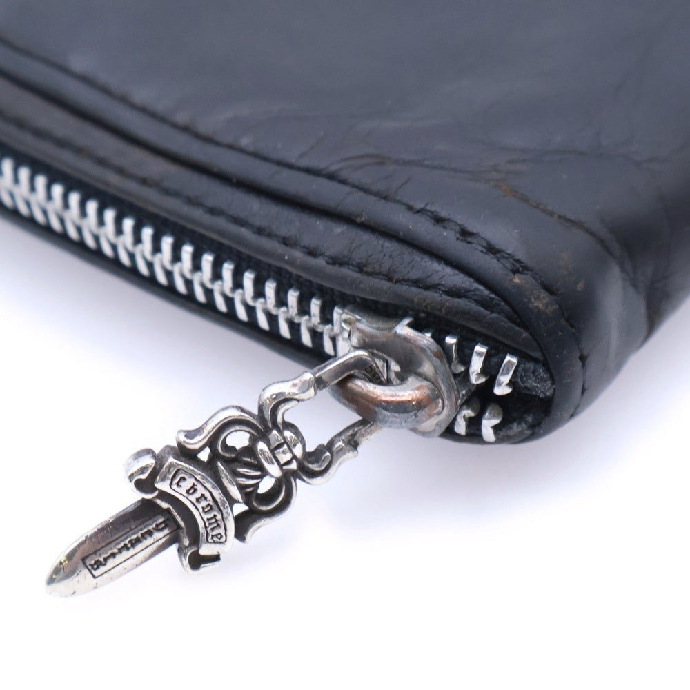 CHROME HEARTS(クロムハーツ) REC F ZIP PLANE ダガーラウンドジップ プレーンレザーウォレット 長財布 ブラック
