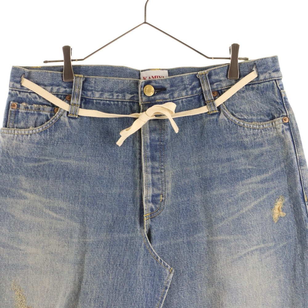 KAMIYA(カミヤ) Denim Wrap Skirt ダメージ加工 デニムスカート インディゴ G14PT040