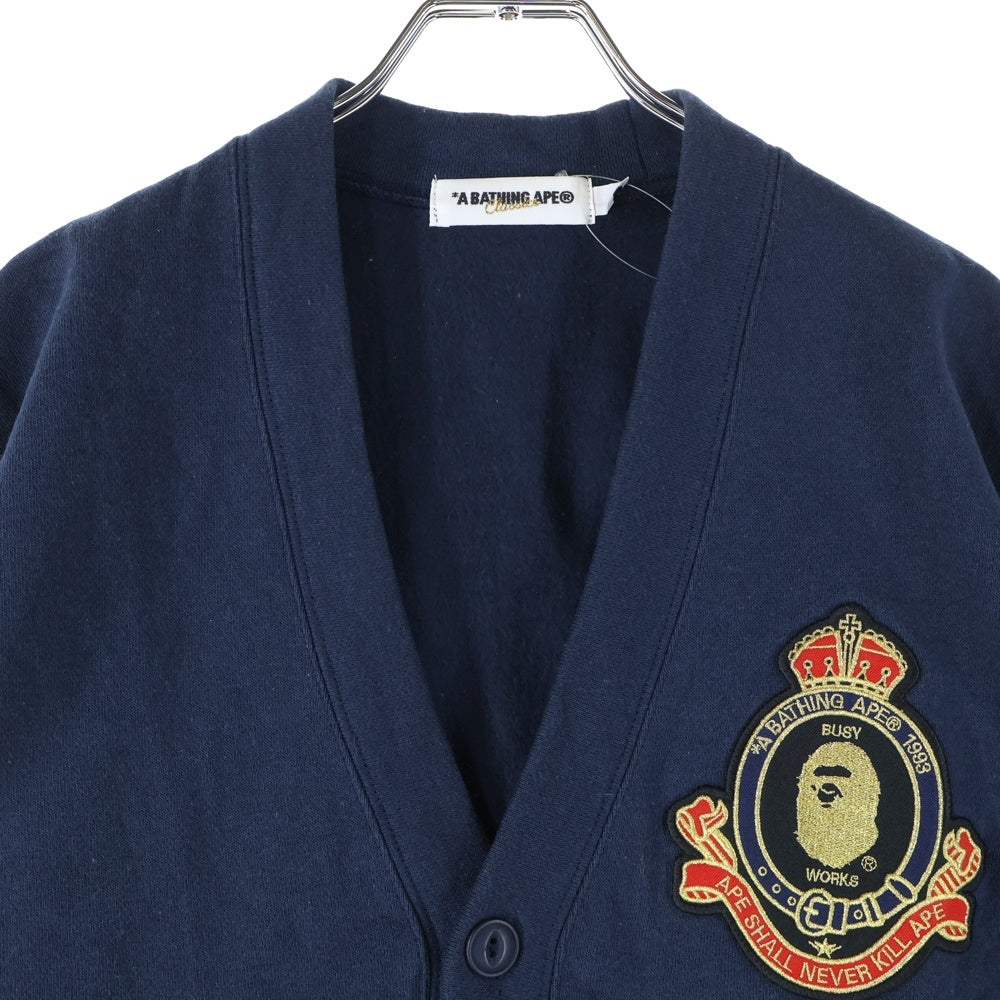 A BATHING APE(アベイシングエイプ) Cardigan ロゴ刺繍 Vネックカーディガン ネイビー