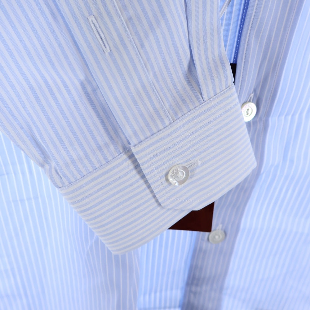 GUCCI(グッチ) Emboss Logo Shirt エンボスロゴ ストライプ長袖シャツ ブルー