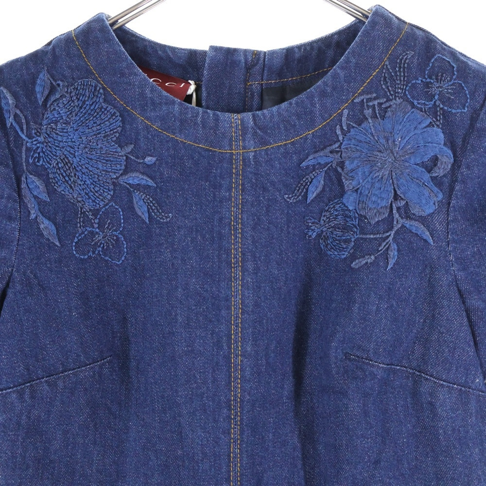 GUCCI(グッチ) Denim Dress 刺繍デニムドレス ワンピース インディゴ レディース 828556 XDDBR