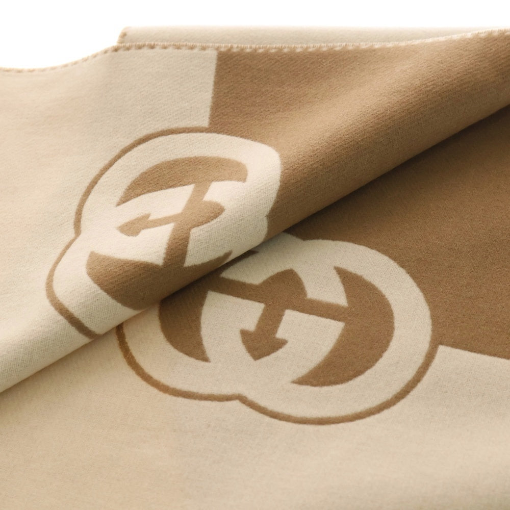 GUCCI(グッチ) Wool Cashmere Scarf カシミヤ混 ウールスカーフ マフラー ベージュ 715497 3GB02
