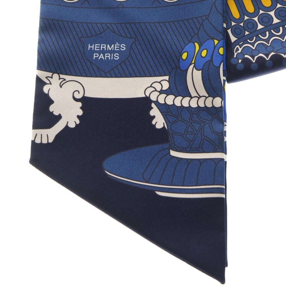 HERMES(エルメス) マキシツイリー スリム パティスリーフランセーズ 総柄 スカーフ マフラー ブルー