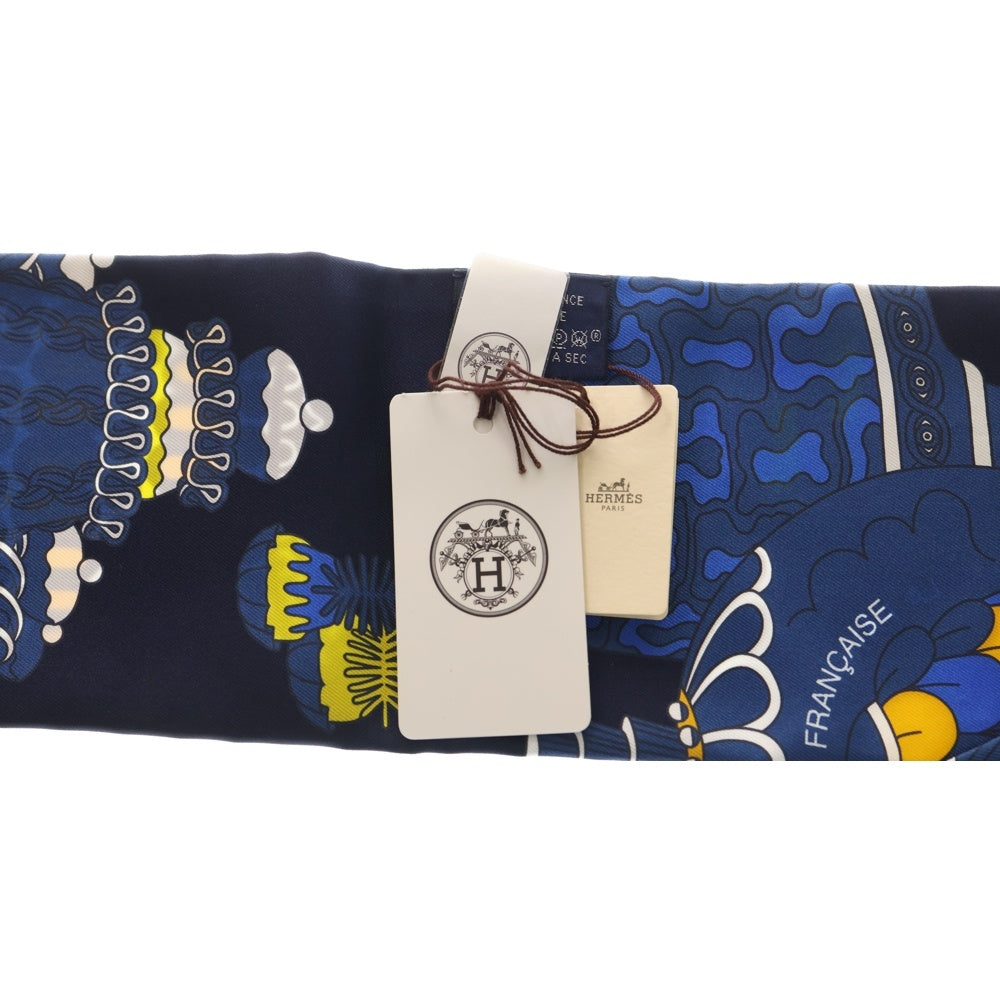 HERMES(エルメス) マキシツイリー スリム パティスリーフランセーズ 総柄 スカーフ マフラー ブルー
