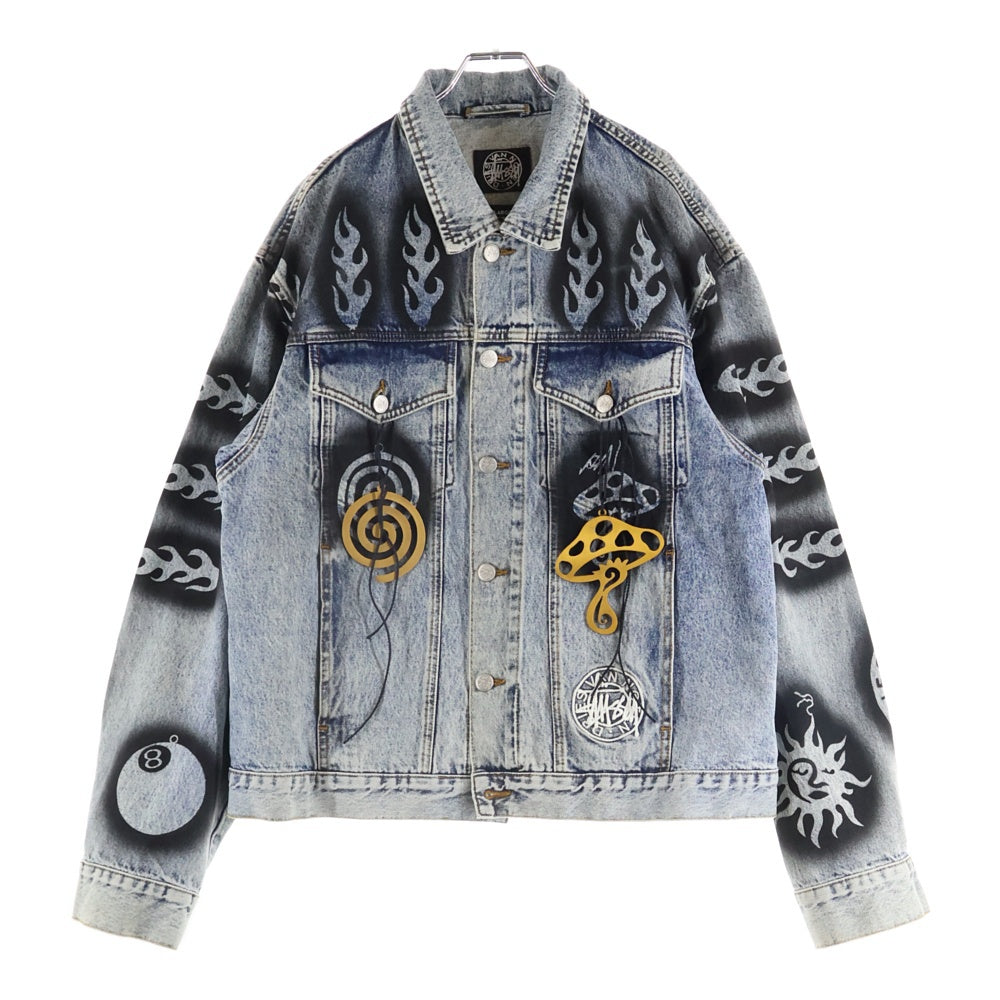 STUSSY(ステューシー) ×Dries Van Noten Hand Stencilled Denim Jacket ドリスヴァンノッテン ステンシル 総柄デニムジャケット インディゴ