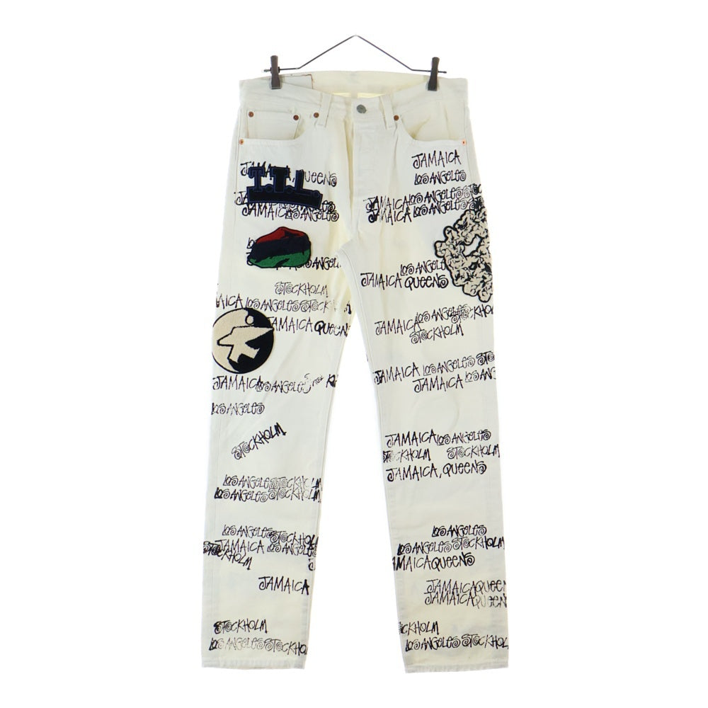 DENIM TEARS(デニムティアーズ) ×STUSSY ×OUR LEGACY Levi's 501 Denim Pants ステューシー アワーレガシー リーバイス 総柄デニムパンツ ホワイト
