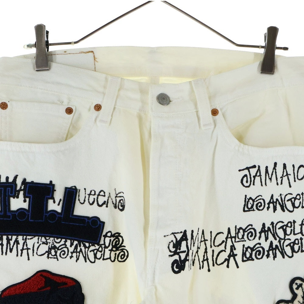 DENIM TEARS(デニムティアーズ) ×STUSSY ×OUR LEGACY Levi's 501 Denim Pants ステューシー アワーレガシー リーバイス 総柄デニムパンツ ホワイト