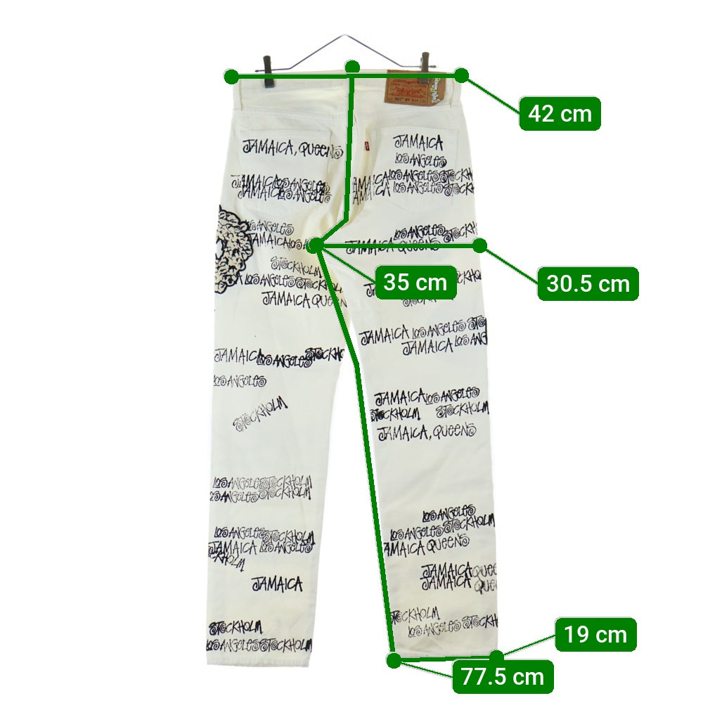 DENIM TEARS(デニムティアーズ) ×STUSSY ×OUR LEGACY Levi's 501 Denim Pants ステューシー アワーレガシー リーバイス 総柄デニムパンツ ホワイト