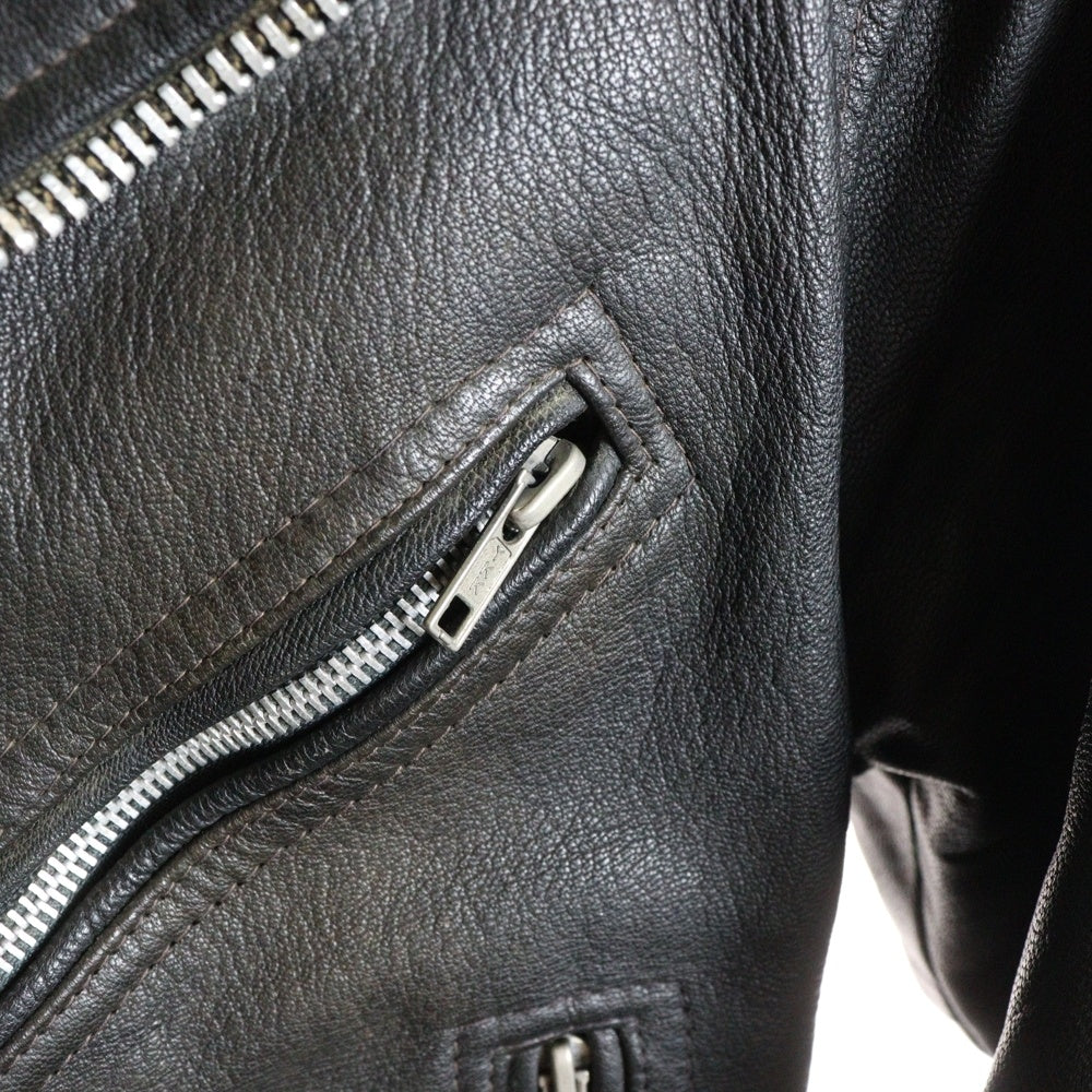 NO BRAND(ノーブランド) VINTAGE ヴィンテージ YKKジッパー レザー ダブルライダースジャケット ブラック