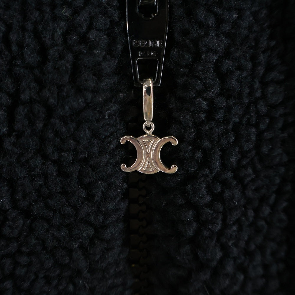 CELINE(セリーヌ) Boa Fleece Hoodie スタッズ トリオンフ ジップアップボアパーカー フーディー ブラック 2Y906699M