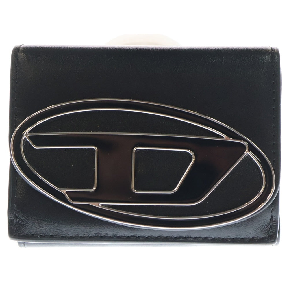 DIESEL(ディーゼル) 1DR TRI FOLD COIN XS II 三つ折り財布 メタルロゴ レザー ブラック