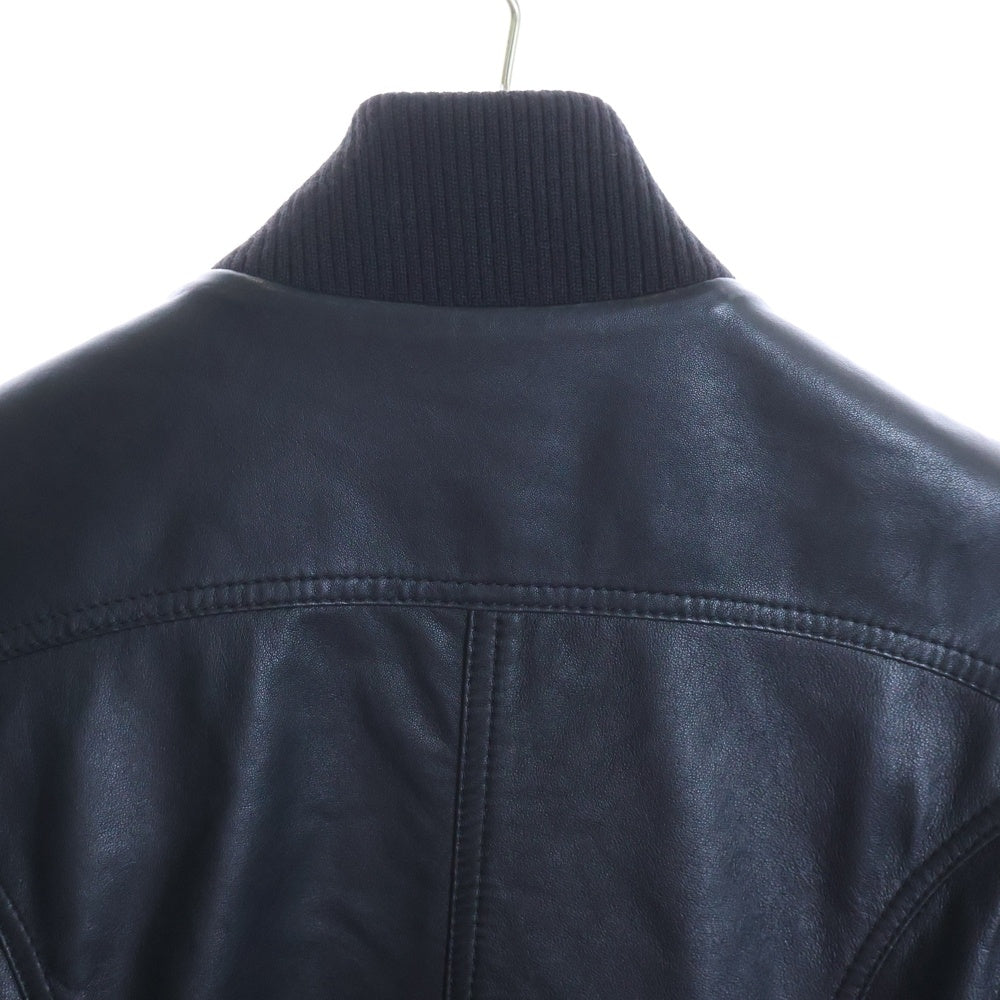 D&G(ディーアンドジー) Leather Leopard Jacket ジップアップレザージャケット ブルゾン 裏地レオパード柄 ブラック SB0571