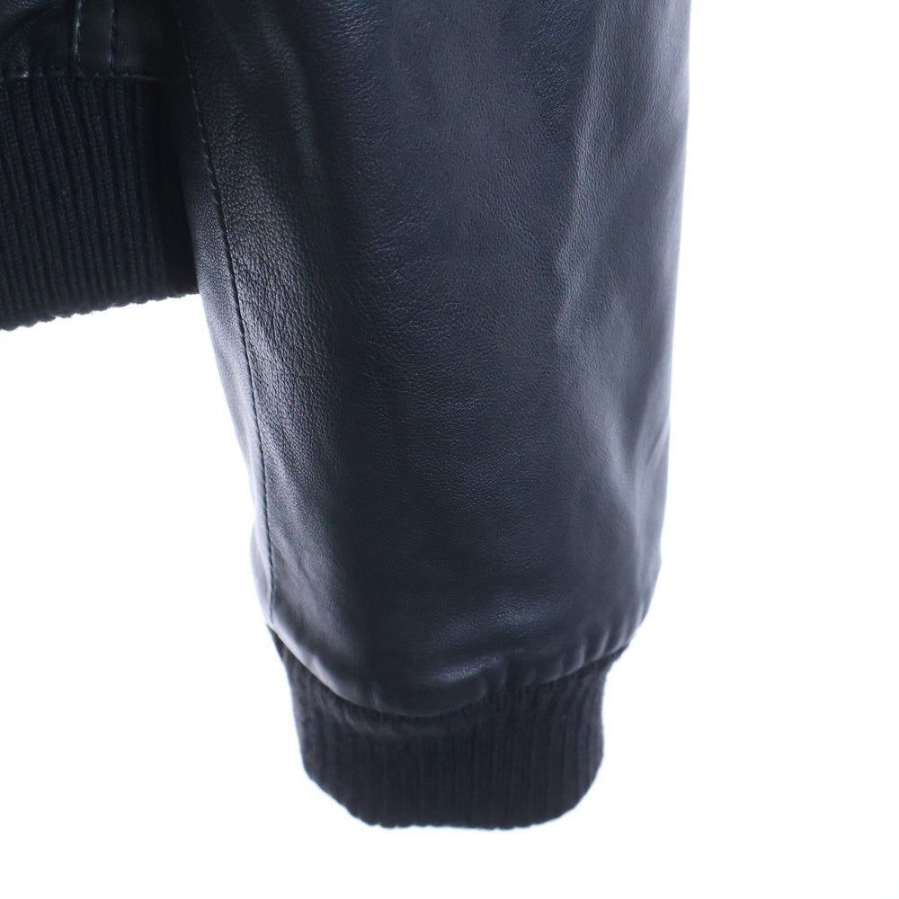 D&G(ディーアンドジー) Leather Leopard Jacket ジップアップレザージャケット ブルゾン 裏地レオパード柄 ブラック SB0571