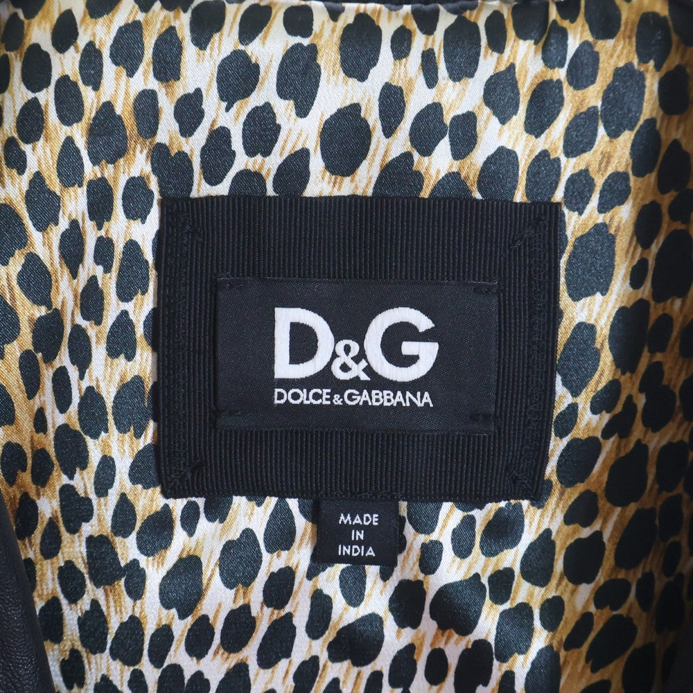 D&G(ディーアンドジー) Leather Leopard Jacket ジップアップレザージャケット ブルゾン 裏地レオパード柄 ブラック SB0571