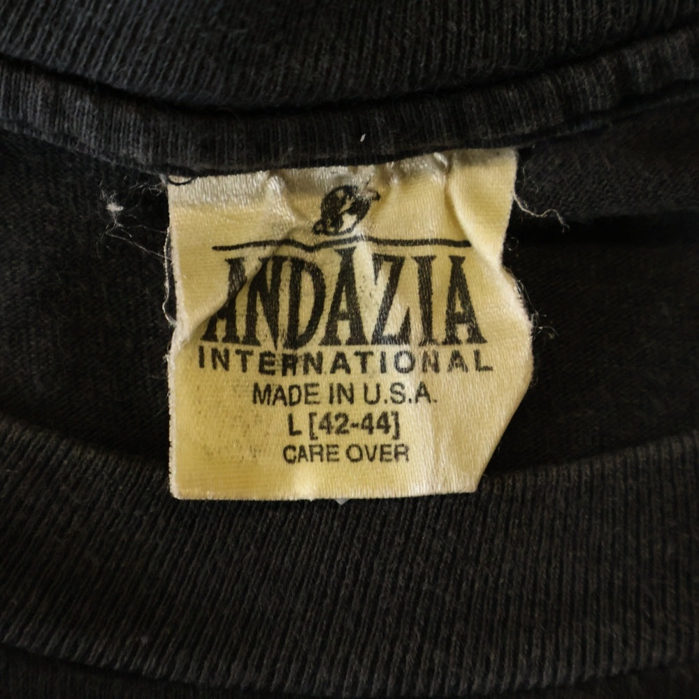 VINTAGE(ヴィンテージ) 90s 不思議の国のアリス チェシャ猫 フロントプリント ANDAZIA 半袖Tシャツカットソー ブラック