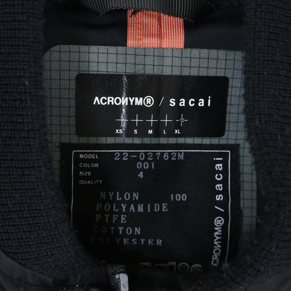 Sacai(サカイ) 22SS ×ACRONYM BOMBER JAKET MA-1 アクロニウム ナイロンボンバージャケット ブラック 22-02762M