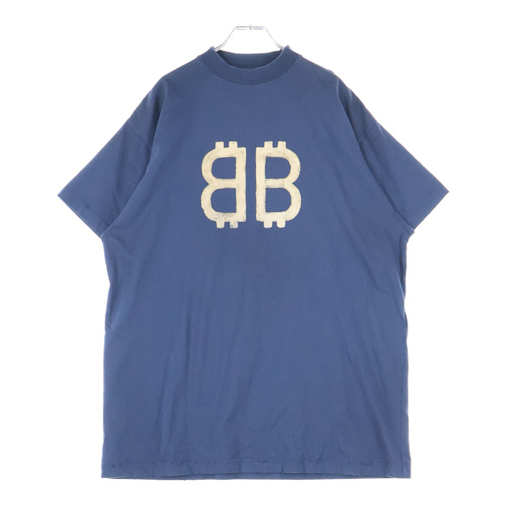 BALENCIAGA(バレンシアガ) Distressed Logo Print Oversized T-Shirt BBロゴ ダメージ加工 半袖Tシャツ ネイビー 739028 TOVU6