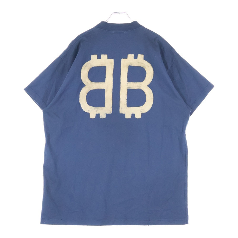 BALENCIAGA(バレンシアガ) Distressed Logo Print Oversized T-Shirt BBロゴ ダメージ加工 半袖Tシャツ ネイビー 739028 TOVU6