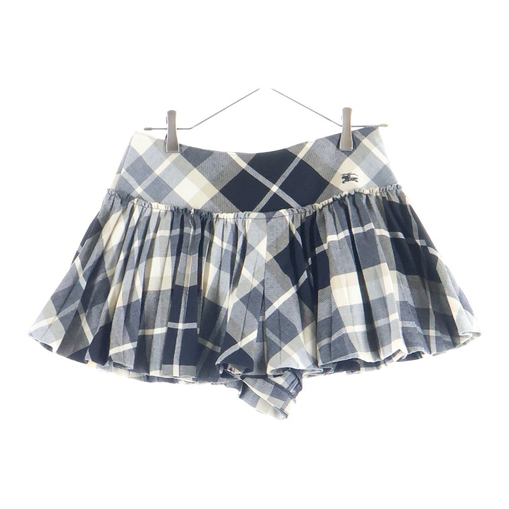 BURBERRY BLUE LABEL(バーバリーブルーレーベル) Skirt ロゴ刺繍 チェックミニスカート ブラック レディース E1S11-455-09