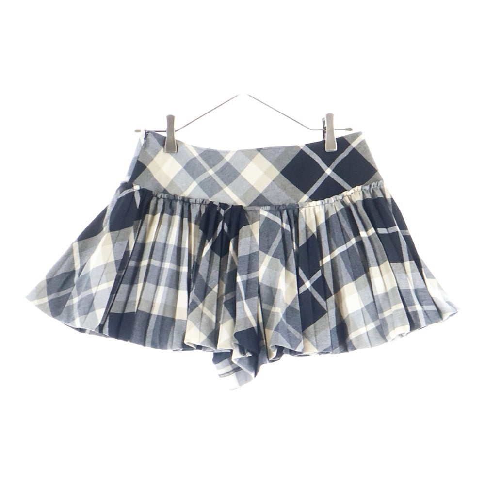 BURBERRY BLUE LABEL(バーバリーブルーレーベル) Skirt ロゴ刺繍 チェックミニスカート ブラック レディース E1S11-455-09