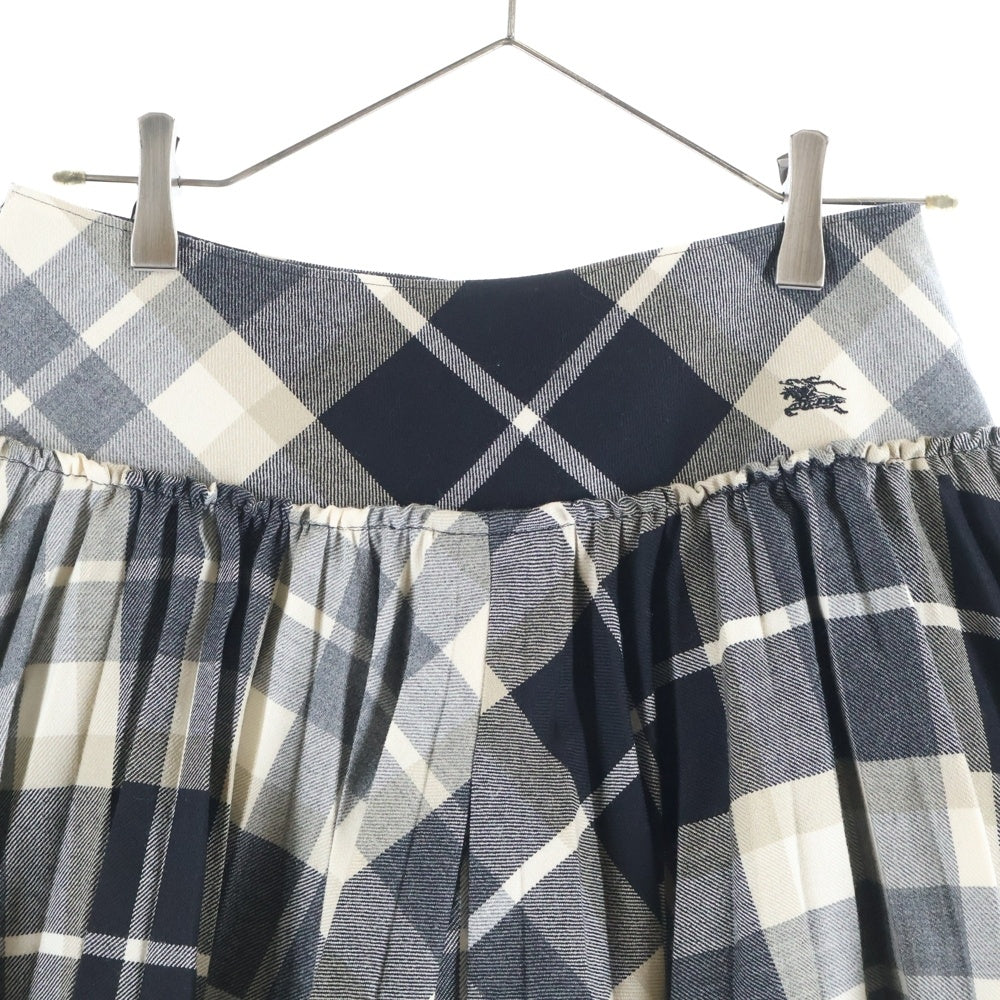 BURBERRY BLUE LABEL(バーバリーブルーレーベル) Skirt ロゴ刺繍 チェックミニスカート ブラック レディース E1S11-455-09