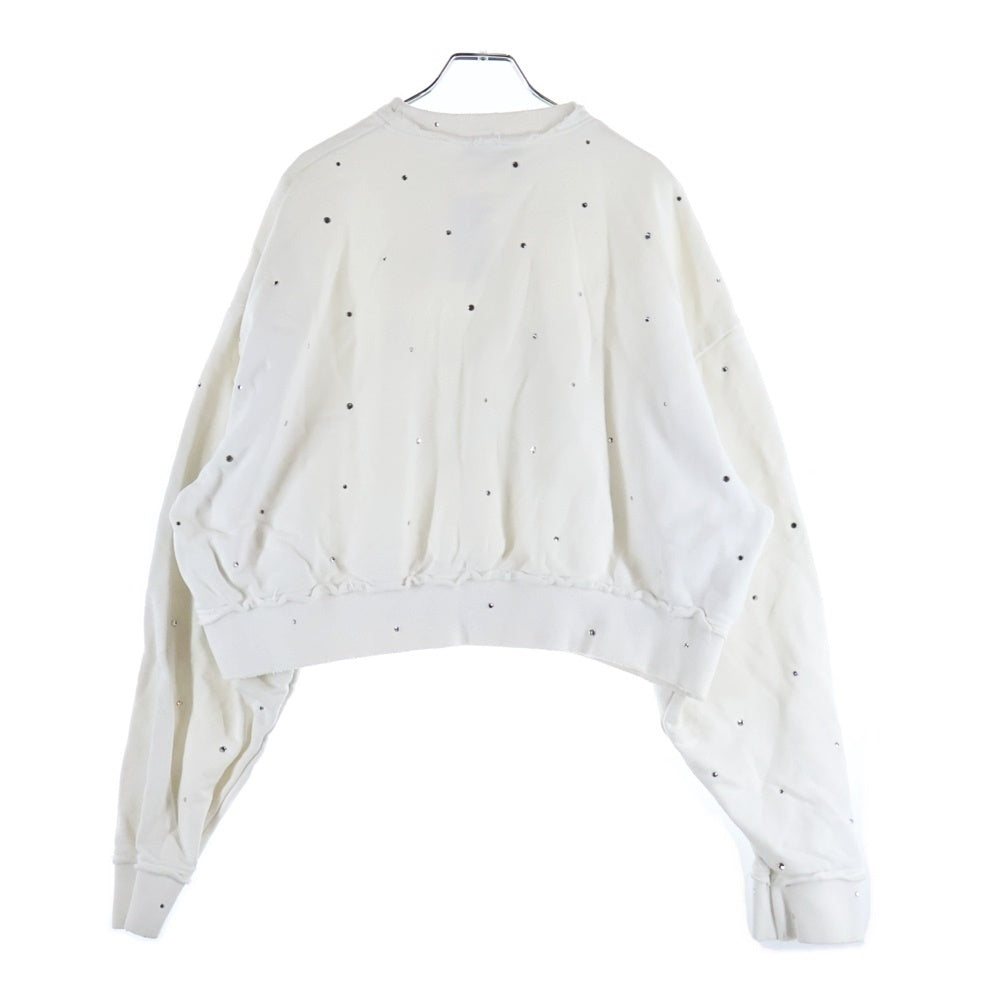 miumiu(ミュウミュウ) Sweatshirt Set Up ラインストーン装飾 クロップド クルーネックスウェットトレーナー ショートパンツ ホワイト レディース MJL913