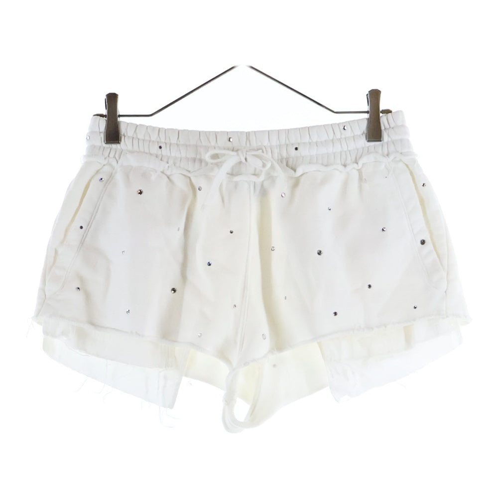 miumiu(ミュウミュウ) Sweatshirt Set Up ラインストーン装飾 クロップド クルーネックスウェットトレーナー ショートパンツ ホワイト レディース MJL913