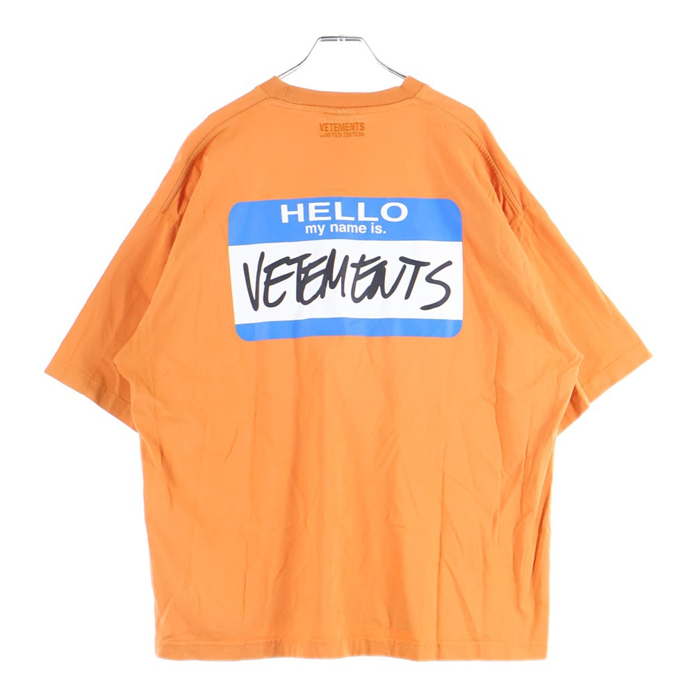 VETEMENTS(ヴェトモン) My Name Is Oversized T-Shirt マイネームイズ 半袖Tシャツ オレンジ UA52TR330X