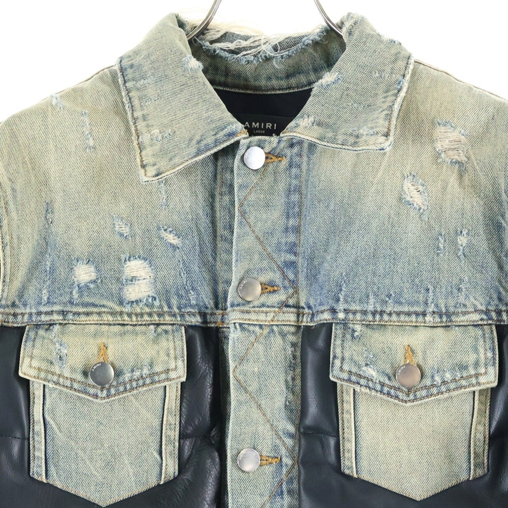 AMIRI(アミリ) Denim Down Jacket ダウン切替 ダメージ加工 デニムジャケット インディゴ