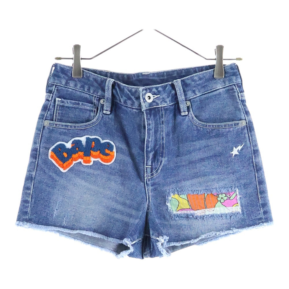 アベイシングエイプ LOT LOOSE ロゴペイント デニム ショートパンツ A 