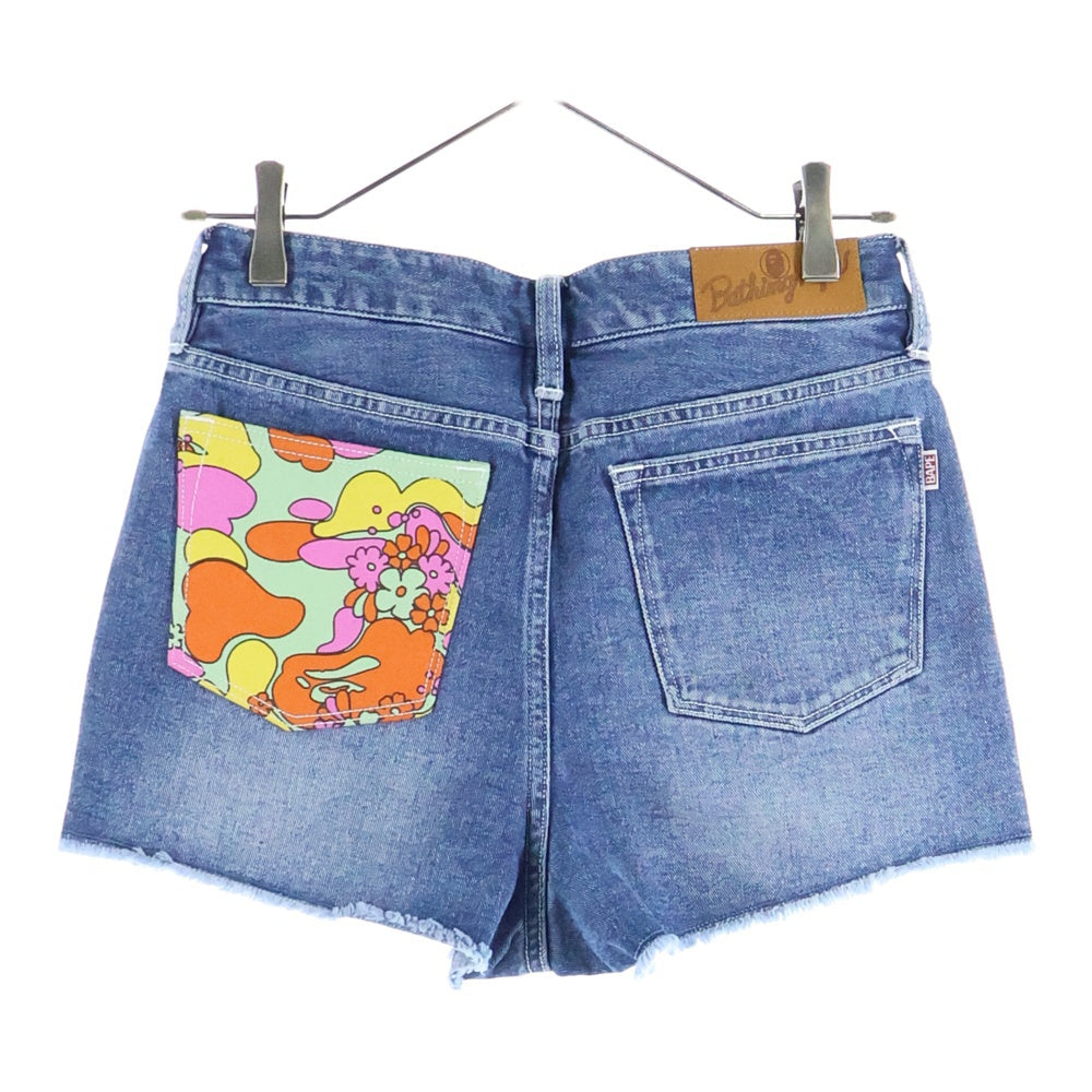 A BATHING APE(アベイシングエイプ) Denim Shorts ロゴワッペン デニムショーツ ハーフパンツ レディース インディゴ 001DSG302501X